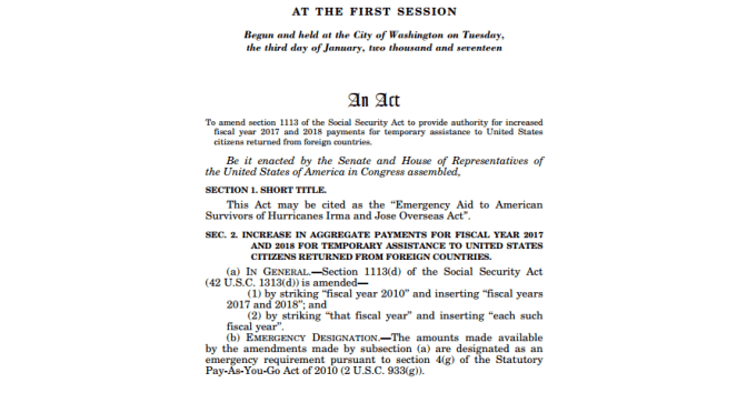 Irma & Jose mentioned in new aid Bill HR 3732 (amended in Sept 2017) (this amended post replaces the previous retracted one)