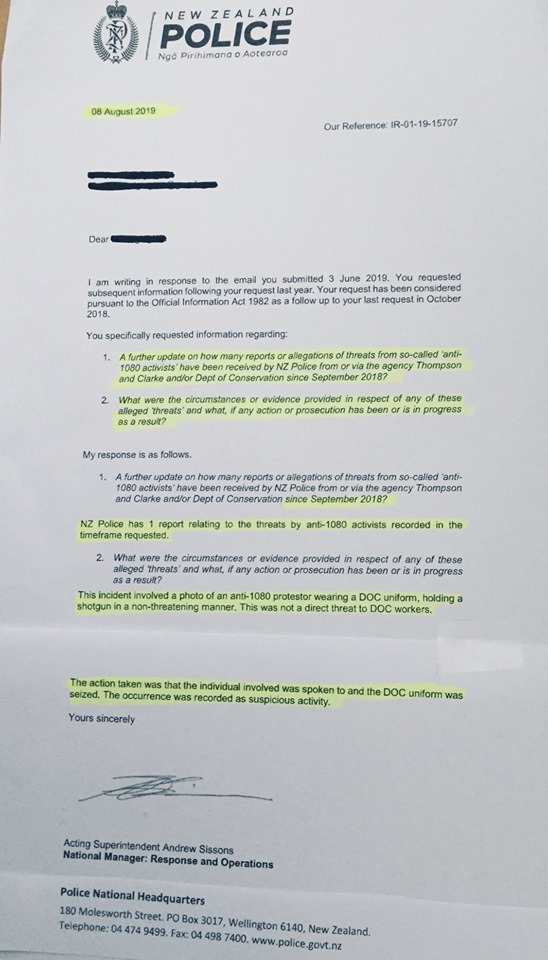 OIA Police re threats CAROL