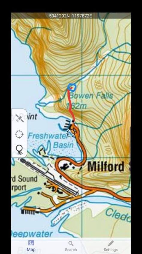 SHOWS WATER INTAKE FOR ALL MIL SND DRNK WATER BLUE CIRCLE. RED LINE PIPE LINE TO HYDRO SCHEME