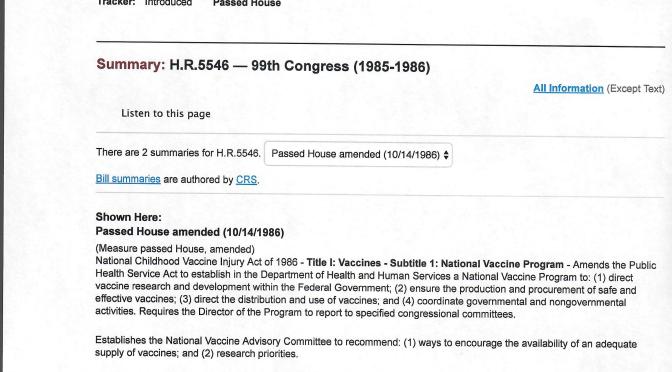 H.R.5546 National Childhood Vaccine Injury Act of 1986 is not Broken; It never worked—Repeal it!
