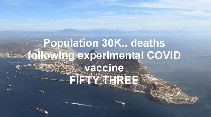 53 dead in Gibraltar in 10 days after experimental Pfizer mRNA COVID injections started (Popn 30K)
