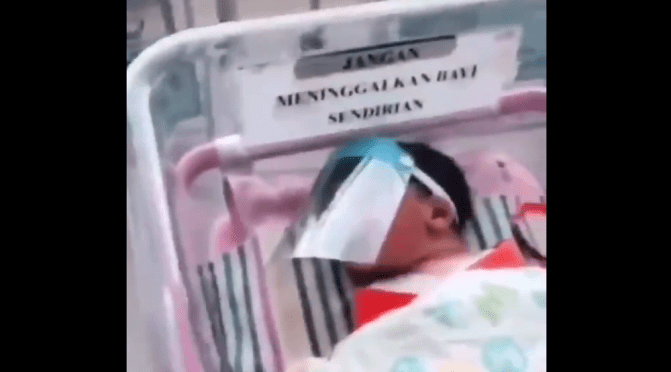 Newborns in face shields