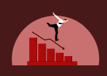 man descending a graph indicating decline